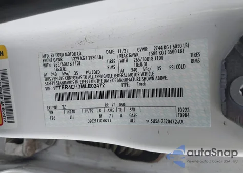 2021 Ford Ranger Xl from USA, damaged, VIN 1FTER4EH3MLE02472